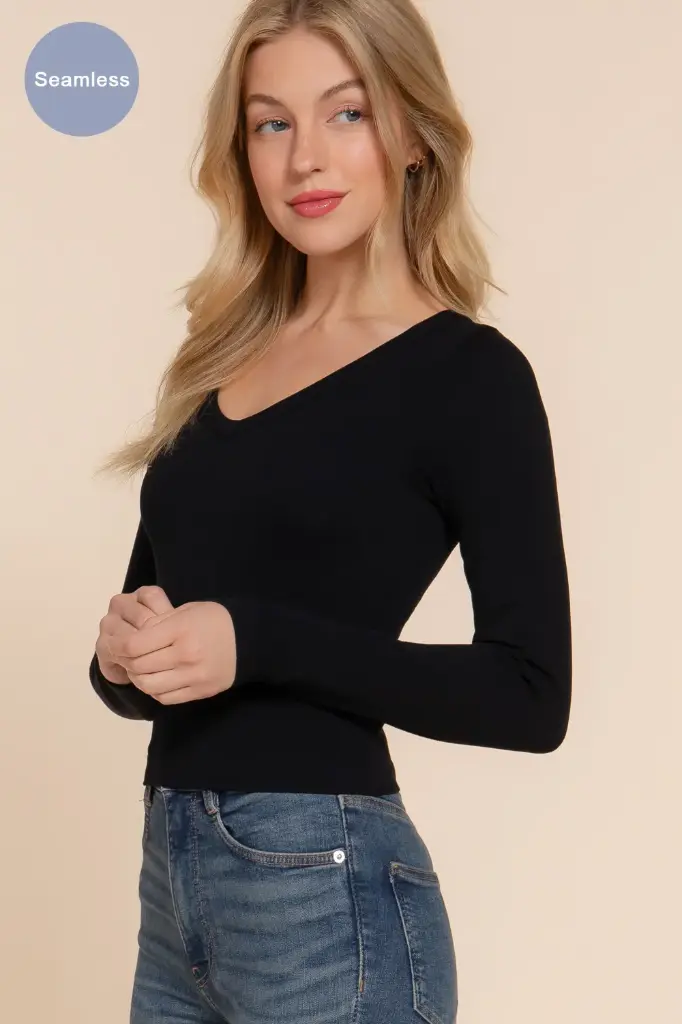 Long Sleeve V Neck Ribbed Top
T14119/2602
