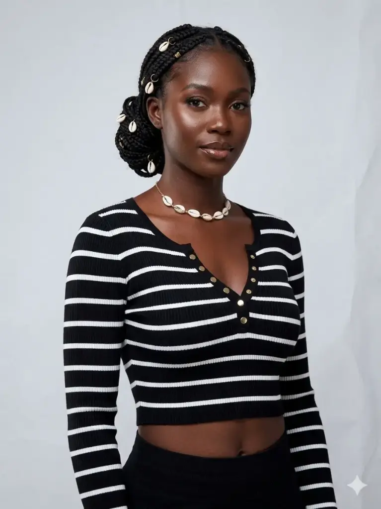 Stripe Henley L/S Crop Sweater
TW1590/2512