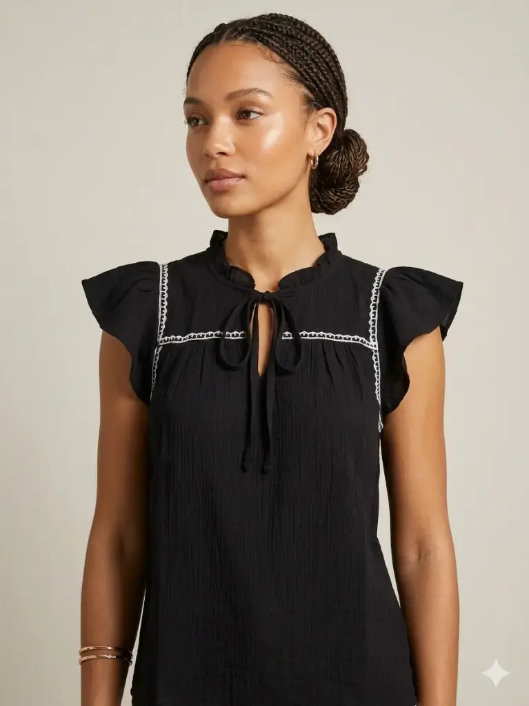 Contrast Embroidery Ruffle/Tie Top
TB8846/2512