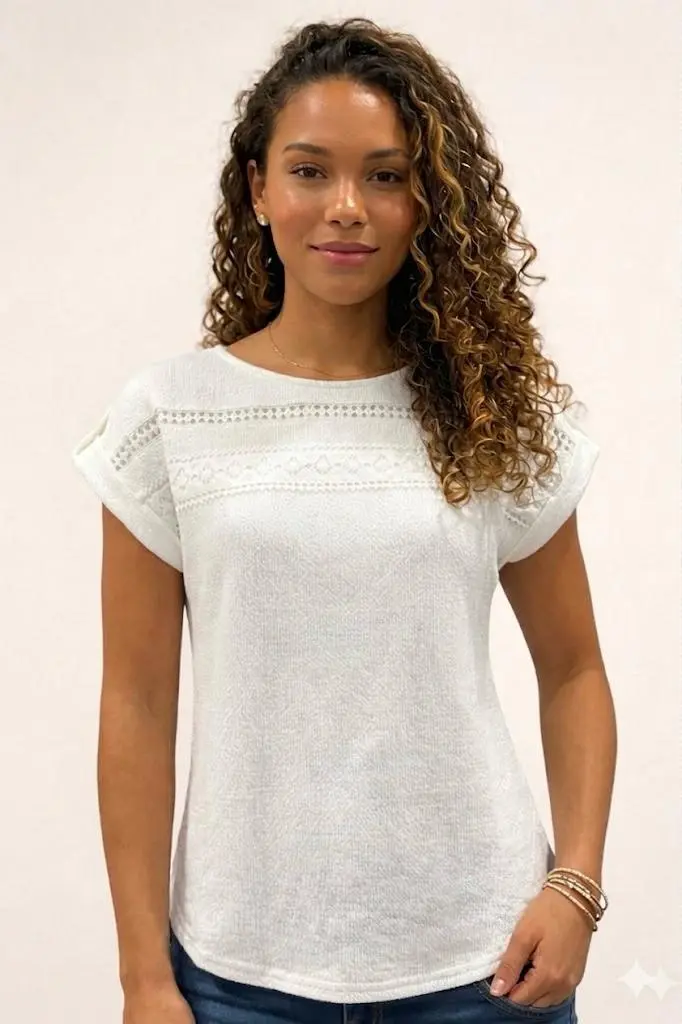 Short Tab Sleeve Lace Trim Blouse
TB8618/2512