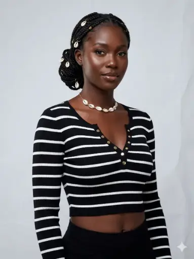 Stripe Henley L/S Crop Sweater
TW1590/2512