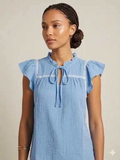 Contrast Embroidery Ruffle/Tie Top
TB8846/2512