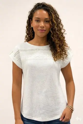 Short Tab Sleeve Lace Trim Blouse
TB8618/2512