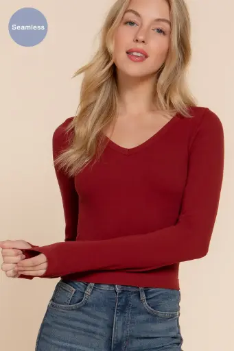 Long Sleeve V Neck Ribbed Top
T14119/2602